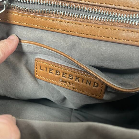 Vintage Liebeskind Berlin Brown Leather Backpack Adjustable Strap Zippered Woven - Picture 9 of 16